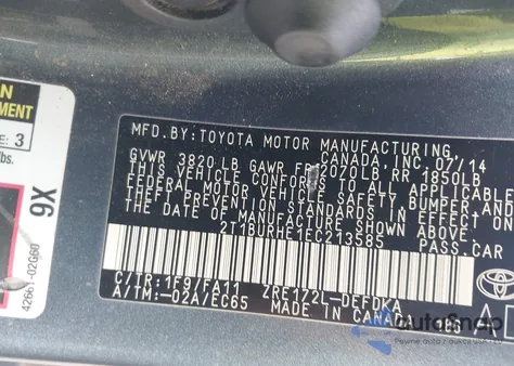 2014 Toyota Corolla L из США, поврежденный, VIN 2T1BURHE1EC213585